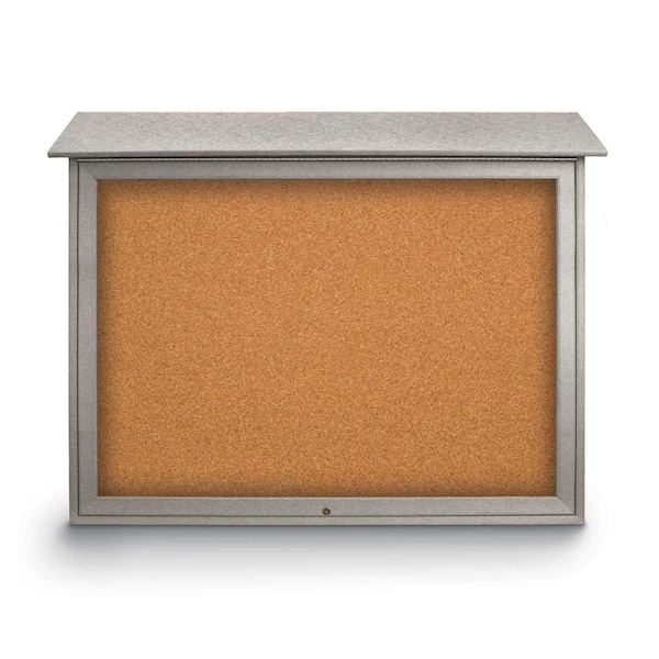Indoor Enclosed Combo Board, 42"x32", Satin Frame/Blue & Forbo